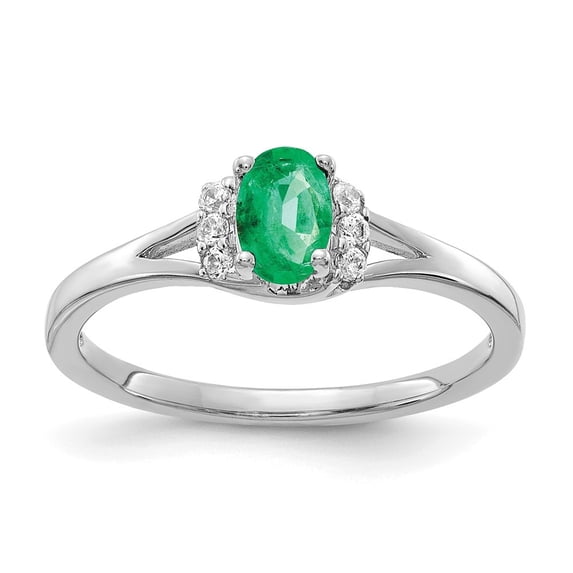 Auriga Fine Jewelry 14K White Gold Diamond and Oval Emerald Ring for Women Size 7