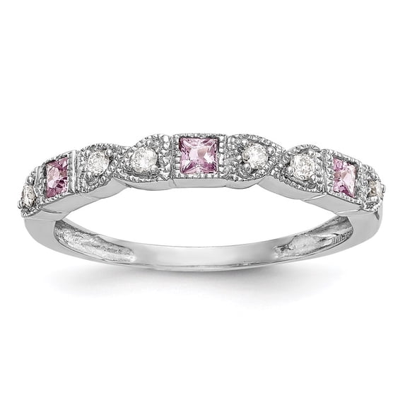 Auriga Fine Jewelry 14K White Gold Diamond and Pink Sapphire Heart Band Size 7for Women