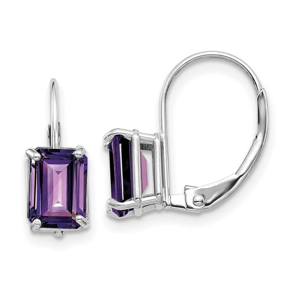 Auriga Fine Jewelry 14K White Gold Emerald-cut Amethyst Drop Earrings for Women (L- 0.6 inch, W- 0.2 inch)