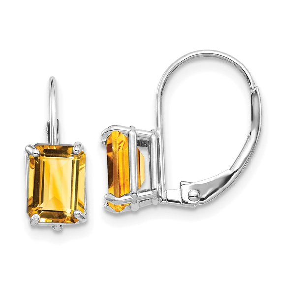 Auriga Fine Jewelry 14K White Gold Emerald-cut Citrine Drop Earrings for Women (L- 0.52 inch, W- 0.2 inch)