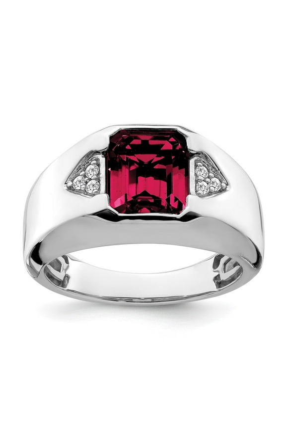 Fine Jewelry 14K White Gold Emerald-cut Created Ruby and Men's Diamond Ring Size 10