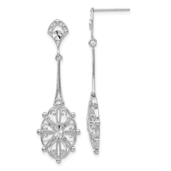 Auriga Fine Jewelry 14K White Gold Filigree Dangle Earrings for Women (L- 42mm, W- 13mm)