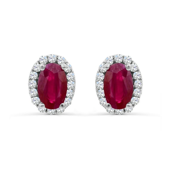 Auriga Fine Jewelry 14K White Gold Genuine Ruby and Diamond 0.1ct Earrings for Women