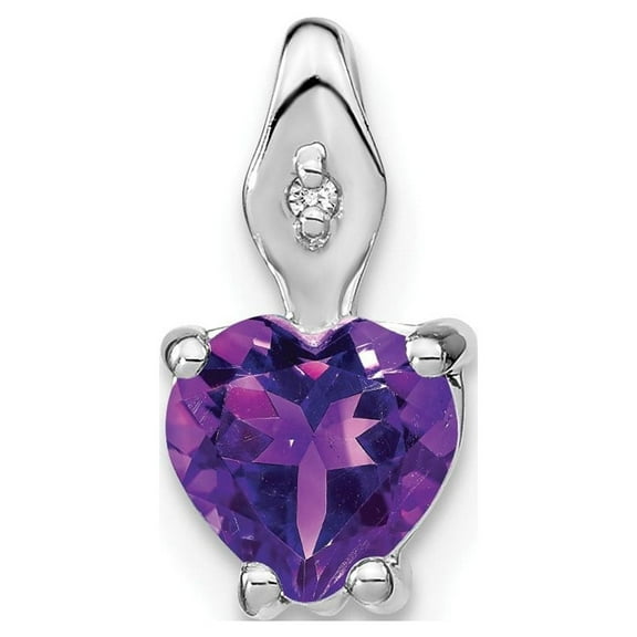 Auriga Fine Jewelry 14K White Gold Heart Amethyst and Diamond Pendant for Women (L- 12.25mm, W-6.4mm)