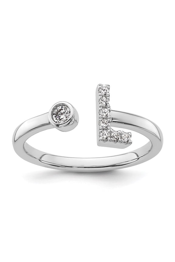 Fine Jewelry 14K White Gold Lab Grown Diamond Initial L Adjustable Ring for Women (Carat: 0.14cttw, Clarity: SI2, Color: GH)