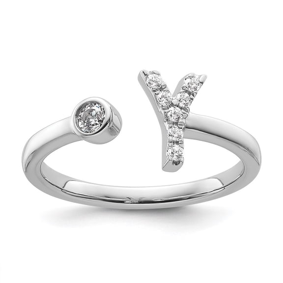 Auriga Fine Jewelry 14K White Gold Lab Grown Diamond Initial Y Adjustable Ring for Women (Carat: 0.14cttw, Clarity: SI2, Color: GH)