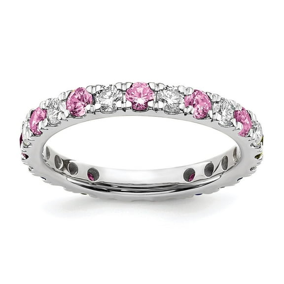 Auriga Fine Jewelry 14K White Gold Lab Grown Diamond VS/SI GH & Cr Pink Sapphire Eternity Band for Women Size 4.5