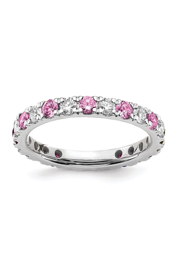 Fine Jewelry 14K White Gold Lab Grown Diamond VS/SI GH & Cr Pink Sapphire Eternity Band for Women Size 4