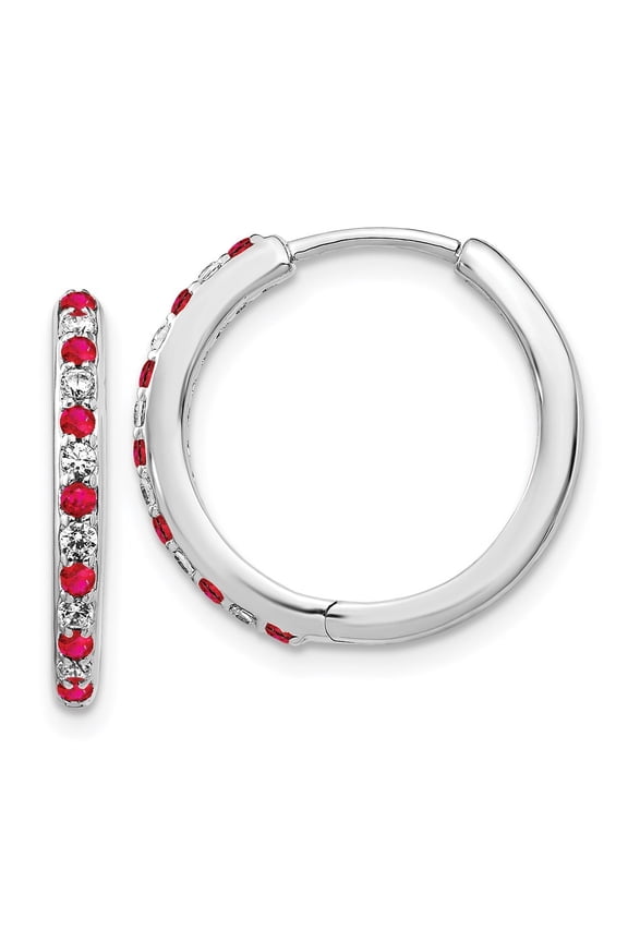 Fine Jewelry 14K White Gold Lab Grown Diamond VS/SI GH, & Cr. Ruby Hinged Hoop Earrings for Women