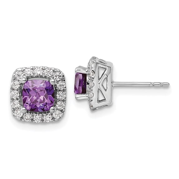 Auriga Fine Jewelry 14K White Gold Lab Grown Diamond and Amethyst Halo Stud Earrings for Women (L- 0.36 inch, W- 0.36 inch)