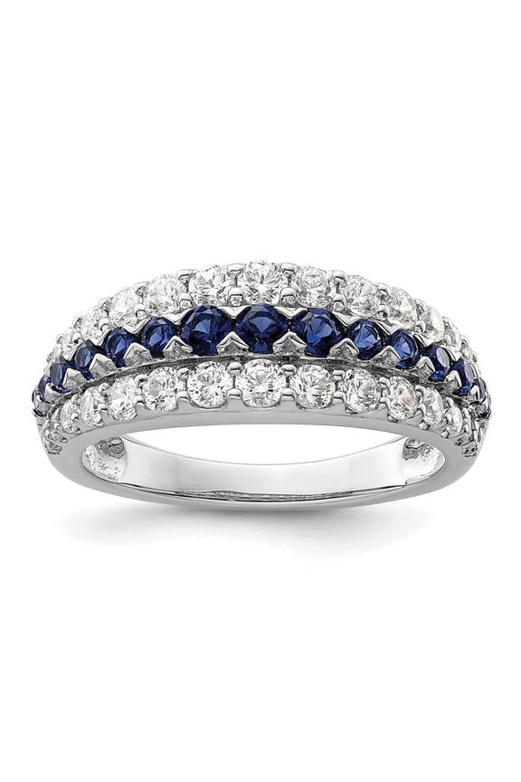 Fine Jewelry 14K White Gold Lab Grown Diamond and Cr Blue Sapphire Ring for Women Size 7 (Carat: 0.93cttw, Clarity: SI2, Color: GH)