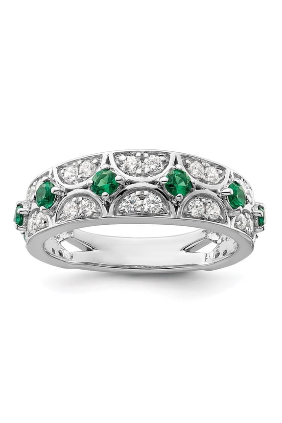 Fine Jewelry 14K White Gold Lab Grown Diamond and Cr. Emerald Ring for Women Size 7 (Carat: 0.49cttw, Clarity: SI2, Color: GH)