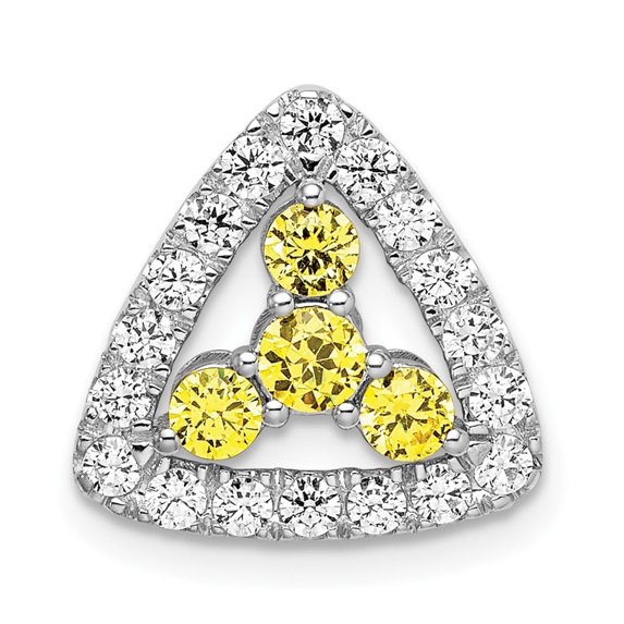 Auriga Fine Jewelry 14K White Gold Lab Grown Diamond and Cr. Yellow Sapphire Triangle Pe for Women (L-13.36mm, W-14.01mm)