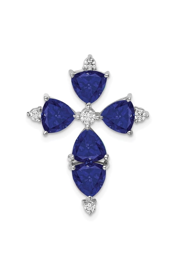 Fine Jewelry 14K White Gold Lab Grown Diamond and Created Blue Sapphire Pendant for Mens 28"