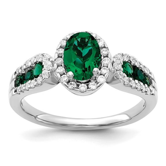 Auriga Fine Jewelry 14K White Gold Lab Grown Diamond and Oval Created Emerald Ring for Women Size 7 (Carat: 0.3cttw, Clarity: SI2, Color: GH)