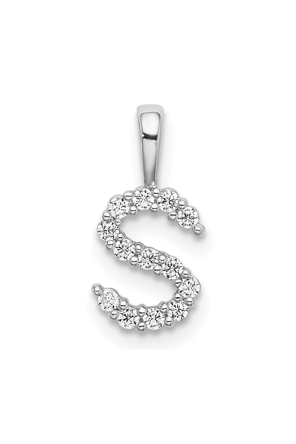 Fine Jewelry 14K White Gold Lab Grown VS/SI FGH Diamond Letter S Initial Pendant for Women (L - 0.52 inch)