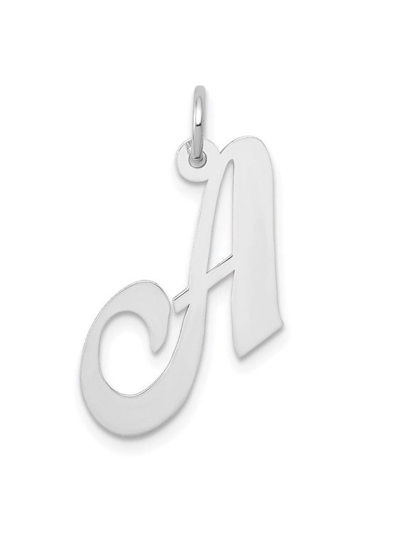 Fine Jewelry 14K White Gold Medium Script Letter A Initial Pendant for Women (L- 14.95 mm, W- 20.01 mm)
