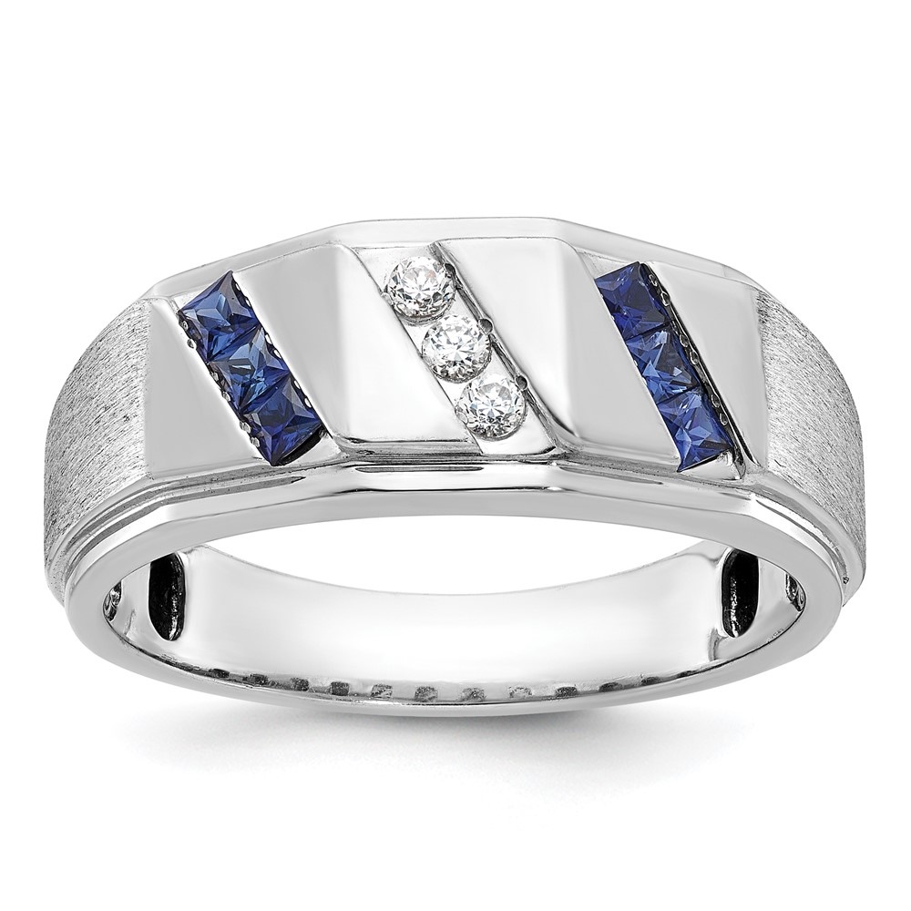Auriga Fine Jewelry 14K White Gold Men's Satin Lab Created Sapphire and ...