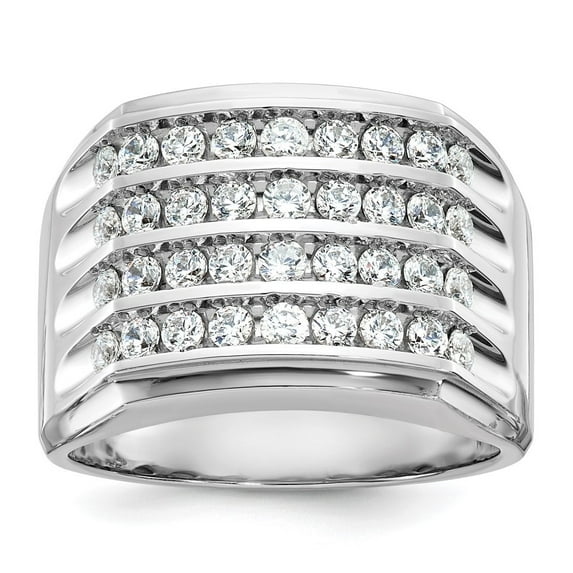 Auriga Fine Jewelry 14K White Gold Men's and Grooved 4-Row 1 1/5 Carat Diamond Ring Size 10