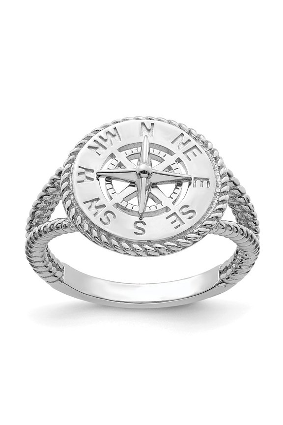 Fine Jewelry 14K White Gold Nautical Compass Rope Ring for Women Size 6.5