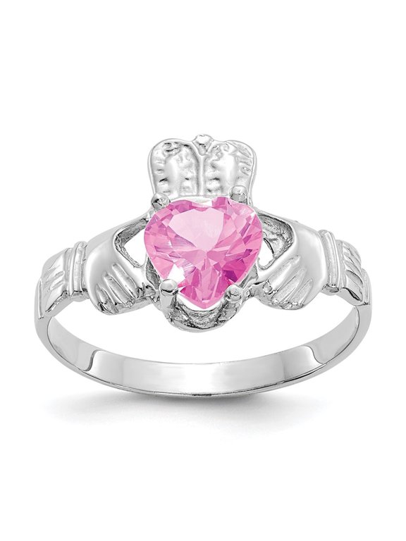 Fine Jewelry 14K White Gold October CZ Birthstone Claddagh Ring for Women Size 5