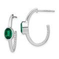 thumbnail image 1 of Auriga Fine Jewelry 14K White Gold Oval Created Emerald and Diamond J-Hoop Earrings for Women, 1 of 7