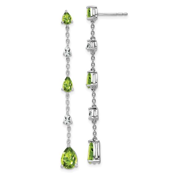 Auriga Fine Jewelry 14K White Gold Pear Peridot and White Topaz Dangle Earrings for Women