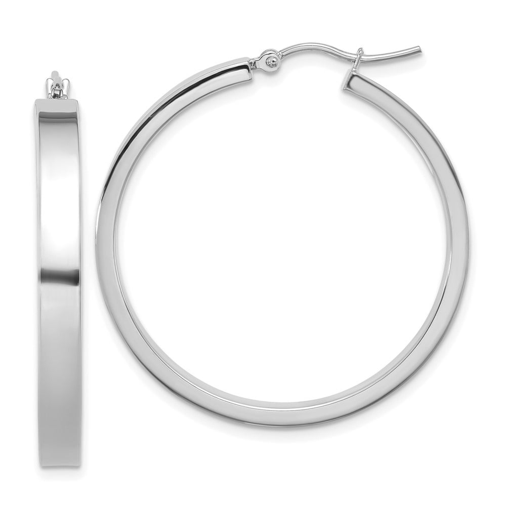 Auriga Fine Jewelry 14K White Gold Polished Hoop Earrings for Women (L-35mm, W-35mm)