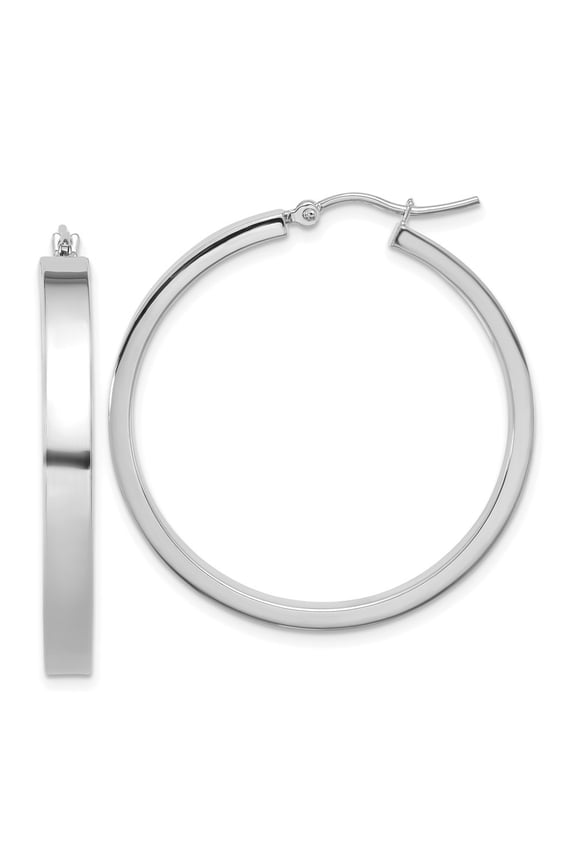 Fine Jewelry 14K White Gold Polished Hoop Earrings for Women (L-35mm, W-35mm)