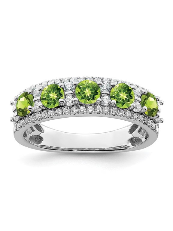 Fine Jewelry 14K White Gold Polished Peridot and Diamond Ring for Women Size 7