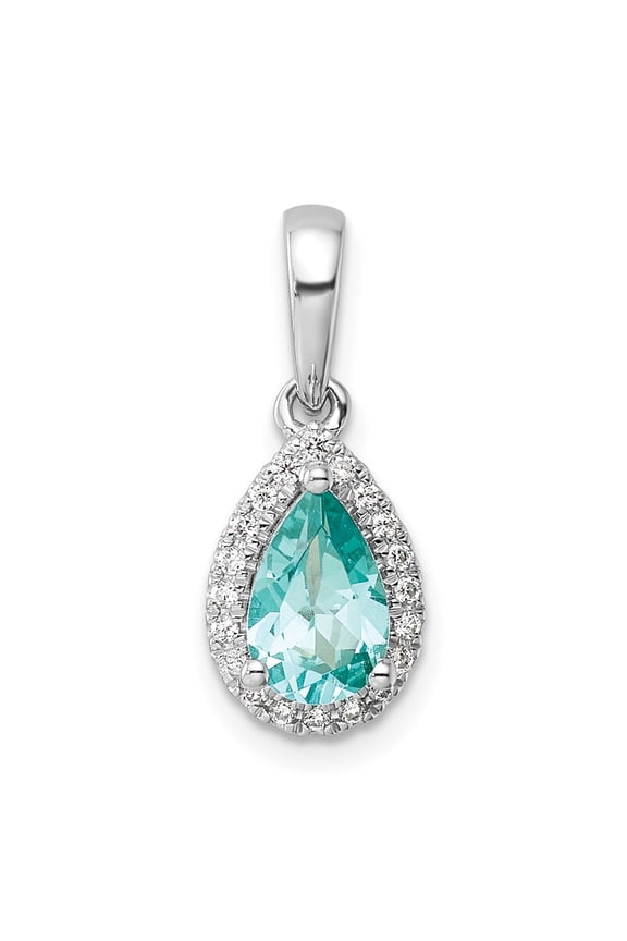Fine Jewelry 14K White Gold Pure Serenity Lab Grown Diamond Pear Created Paraiba Pendant for Women (L-20.37mm)