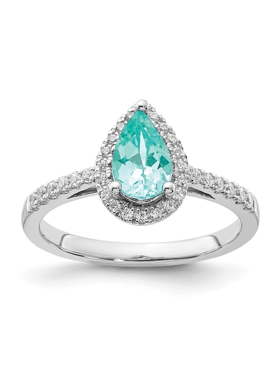 Fine Jewelry 14K White Gold Pure Serenity Lab Grown Diamond Pear Created Paraiba Ring for Women Size 7 (Carat: 0.25cttw, Clarity: SI2, Color: GH)