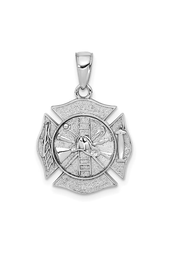 Fine Jewelry 14K White Gold Reversible Fire Department Shield Pendant for Women