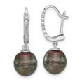 thumbnail image 1 of Auriga Fine Jewelry 14K White Gold Round Black Tahitian Pearl .07ct Diamond Drop Earrings for Women (L- 1.07 inch, W- 0.36 inch), 1 of 6
