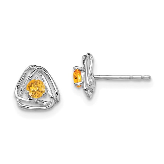 Auriga Fine Jewelry 14K White Gold Round Citrine Triangle Solitaire Stud Earrings for Women
