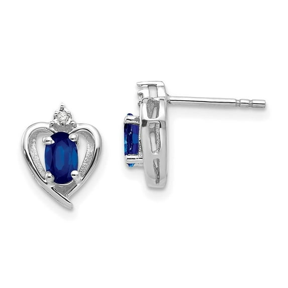 Auriga 14K White Gold Sapphire and 0.01ct Natural Diamond Heart Stud Earrings for Women