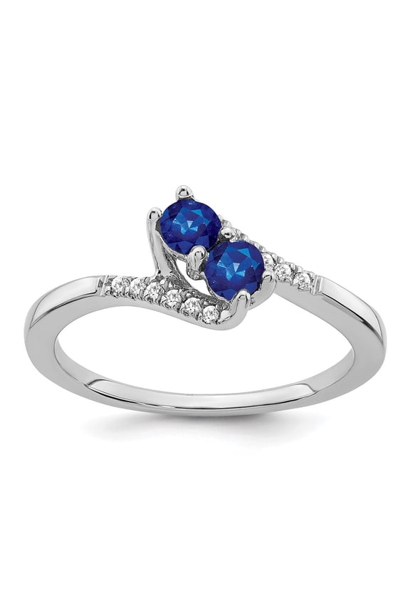 Fine Jewelry 14K White Gold Sapphire and Diamond 2-stone Bypass Ring for Women Size 7