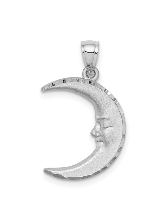 Fine Jewelry 14K White Gold Satin Diamond-Cut Moon Pendant for Women