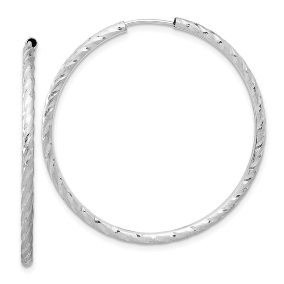 Auriga Fine Jewelry 14K White Gold Satin Diamond-cut Endless Hoop Earrings for Women (L-39.2mm, W-2mm)