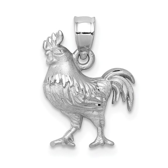Auriga Fine Jewelry 14K White Gold Satin Diamond-cut Rooster Pendant for Women