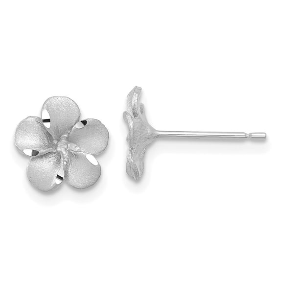 Auriga Fine Jewelry 14K White Gold Satin Plumeria Stud Earrings for Women (L- 8.5mm, W- 8.5mm)