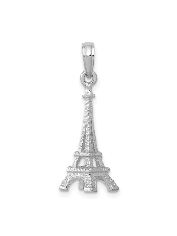 Fine Jewelry 14K White Gold Solid Polished 3-D Eiffel Tower Charm for Women
