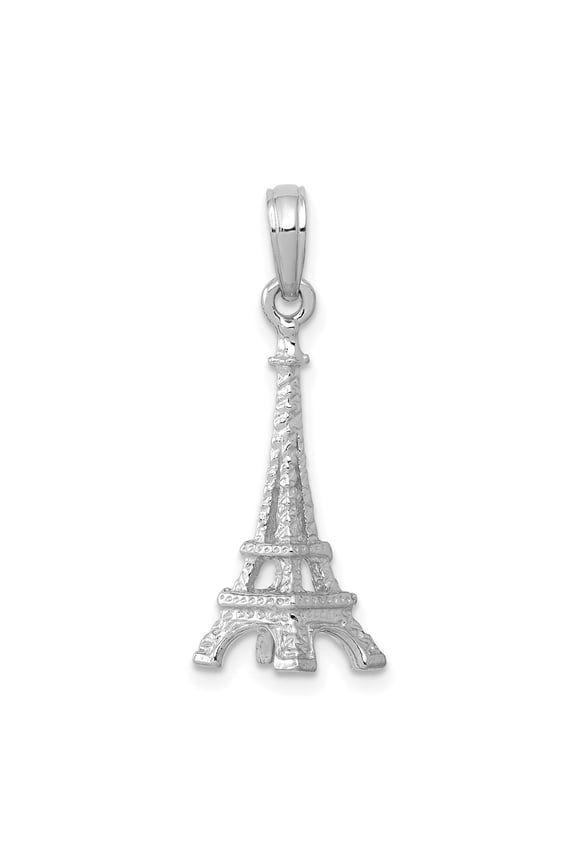 Fine Jewelry 14K White Gold Solid Polished 3-D Eiffel Tower Charm for Women