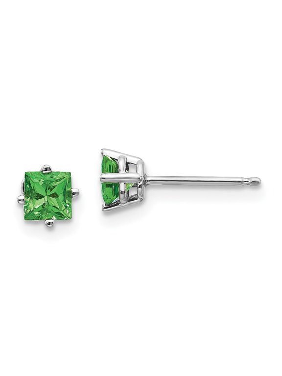 Fine Jewelry 14K White Gold Tsavorite Stud Earrings for Women (L- 5mm, W- 5mm)
