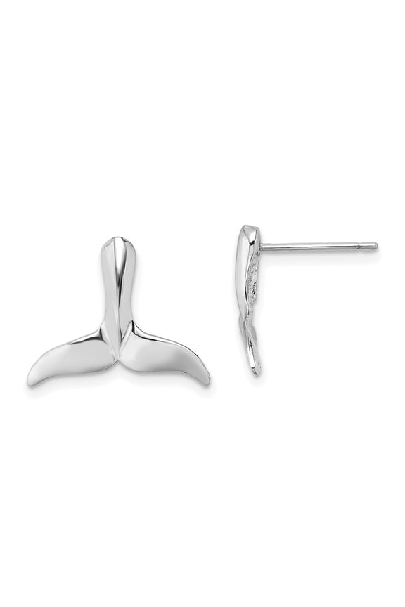 Fine Jewelry 14K White Gold Whale Tail Stud Earrings for Women(L-12.85mm)