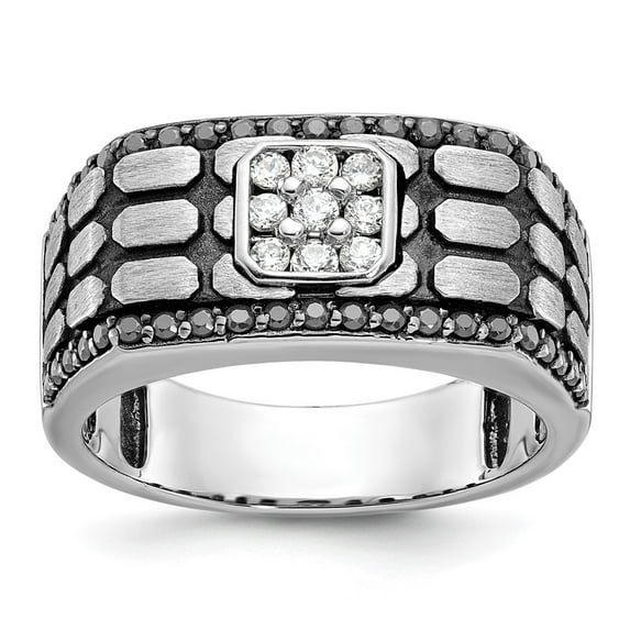 Auriga Fine Jewelry 14K White Gold with Black Rhodium Men's Satin and Cobblestone Textured Black and White 5/8 Ct Diamond Ring Size 10