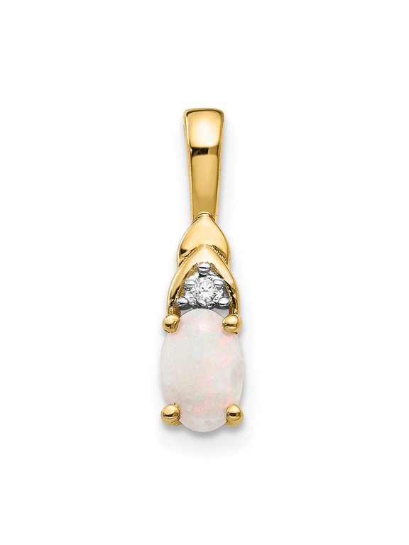 Fine Jewelry 14K Yellow Gold 0.31Ctw Oval-cut Opal and Diamond Accent Drop Pendant for Women (L-16mm, W-4mm)
