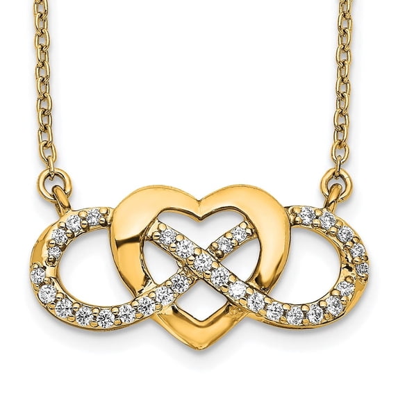 Auriga Fine Jewelry 14K Yellow Gold 1.2 mm Diamond Infinity Heart Necklace 18" for Women