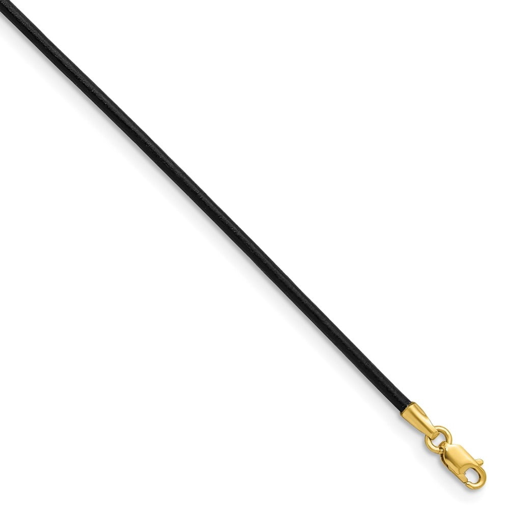 Auriga Fine Jewelry 14K Yellow Gold 1.5mm Black Leather Cord Necklace 20inch for Women