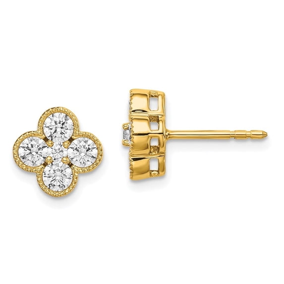 Auriga Fine Jewelry 14K Yellow Gold 1 carat LG Diamond VS/D-F Bloom Floral Stud Earring for Women